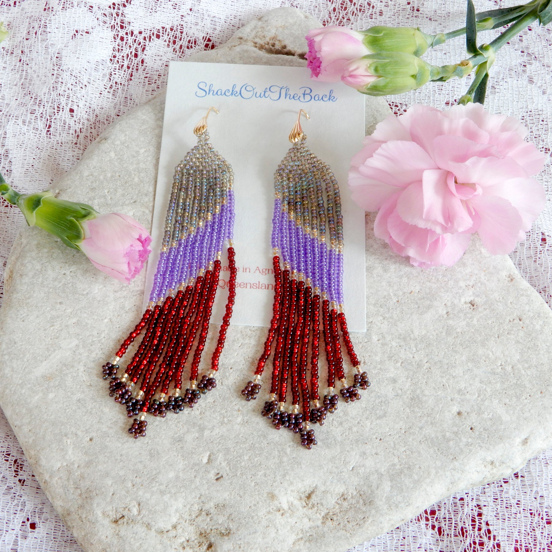 Iris & Lilac Beaded Fringe Earrings