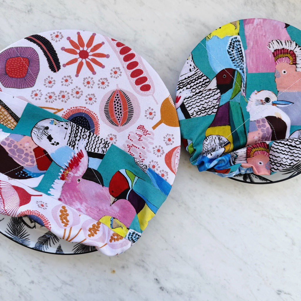 Australian birds reusable fabric bowl covers. Set of two. Proofing cloths.