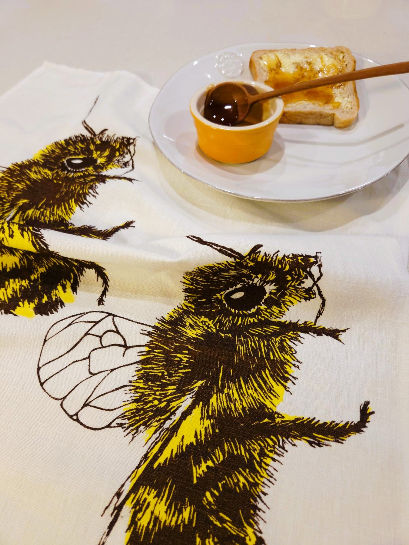 Hand Screen Printed Linen Tea Towels-2 Honey Bees