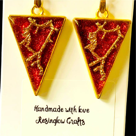 Red and gold triangle earrings