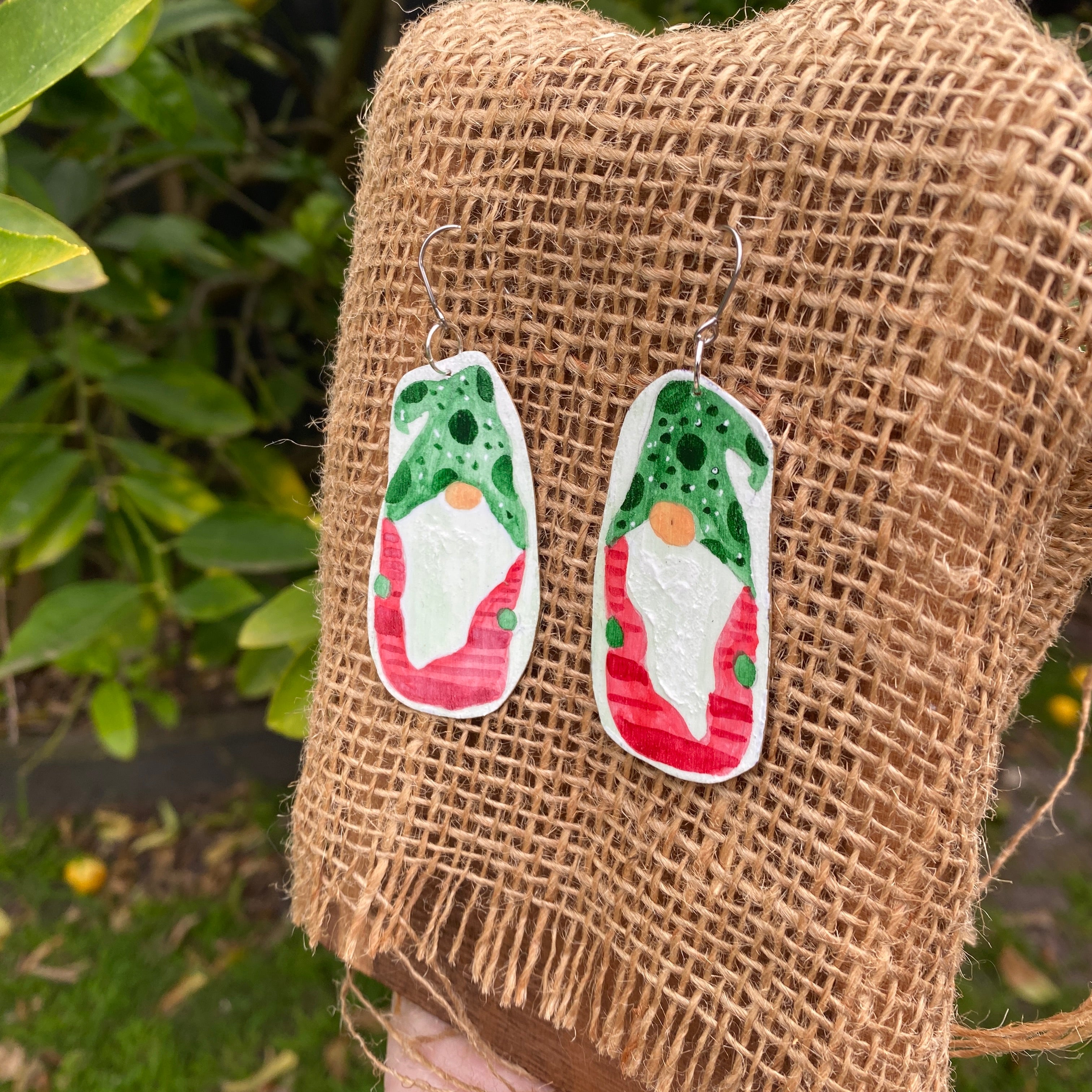 Christmas Gnome Earrings – Hand-painted Brass Jewellery