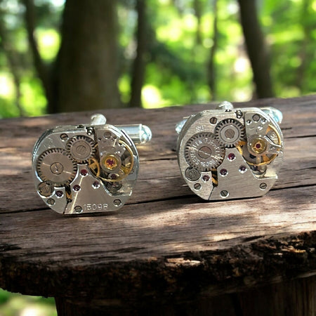 Steampunk watch movment cuffllinks (silver posts)