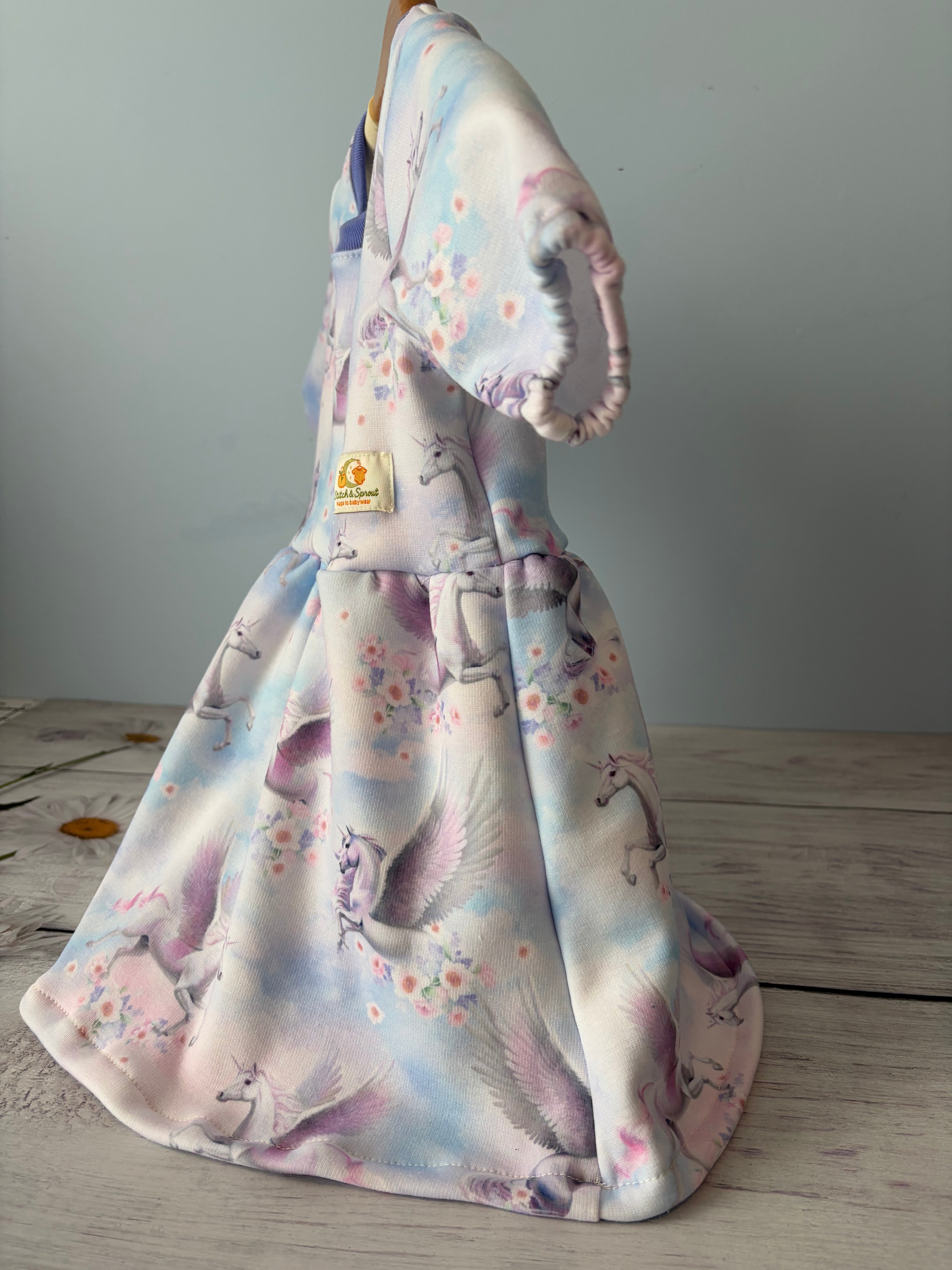 “Handmade Unicorn Dress | Long Sleeve Baby & Toddler Dress | Magical Winter Twirl Dress Size 12-18 months