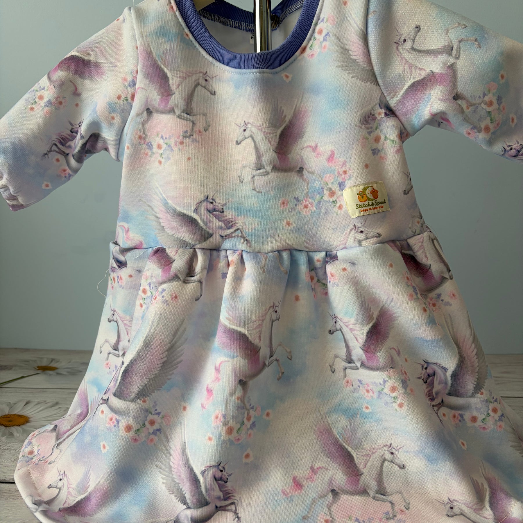 “Handmade Unicorn Dress | Long Sleeve Baby & Toddler Dress | Magical Winter Twirl Dress Size 12-18 months