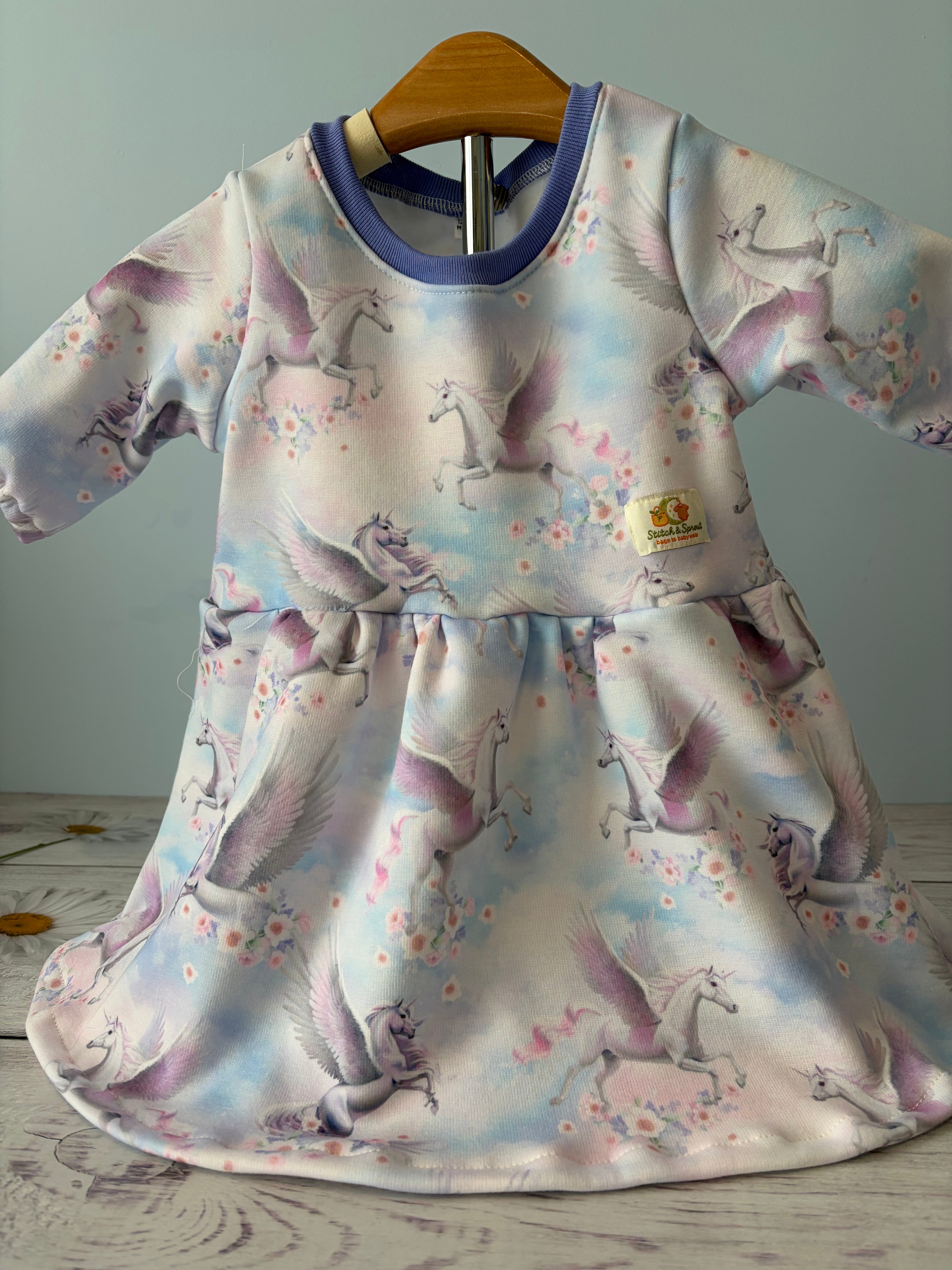“Handmade Unicorn Dress | Long Sleeve Baby & Toddler Dress | Magical Winter Twirl Dress Size 12-18 months