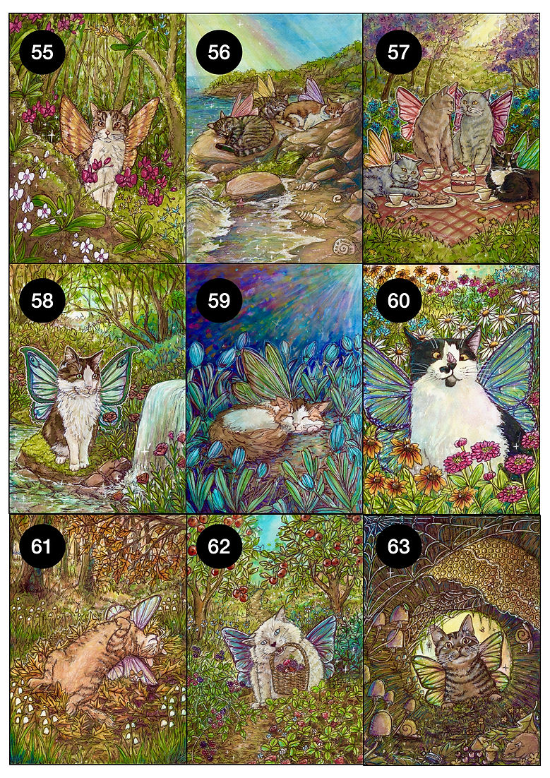9 x Vinyl Stickers - Watercolour Fairy Cats