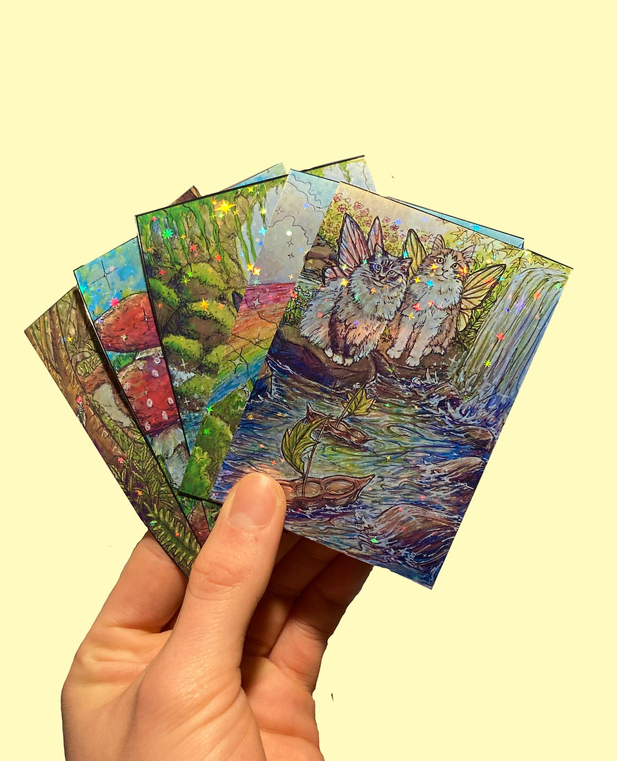 9 x Vinyl Stickers - Watercolour Fairy Cats