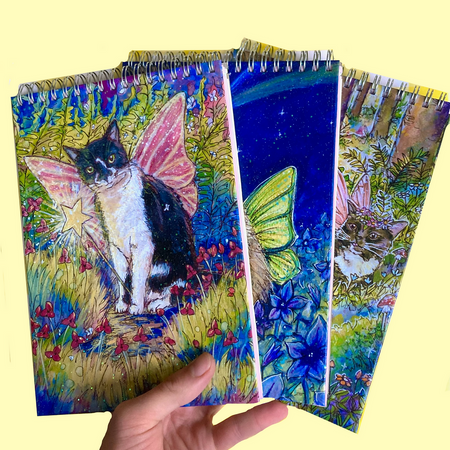 Sparkly Rainbow Notebooks - Watercolour Fairy Cats