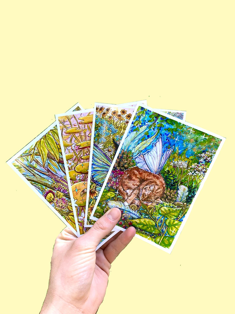 Postcard Art Prints - Watercolour Fairy Cats