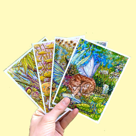 Postcard Art Prints - Watercolour Fairy Cats