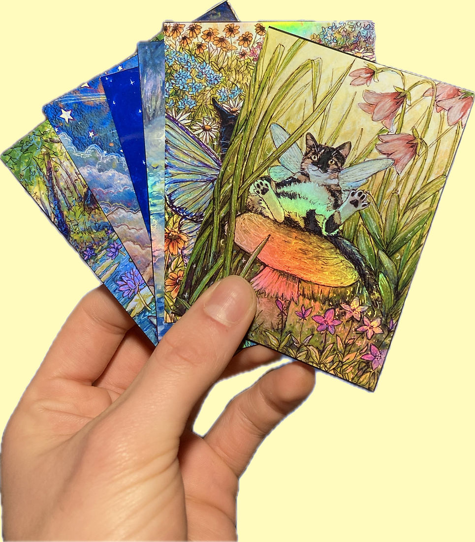 9 x Vinyl Stickers - Watercolour Fairy Cats