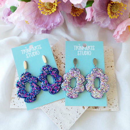 Glitter Resin Flower Dangle Earrings