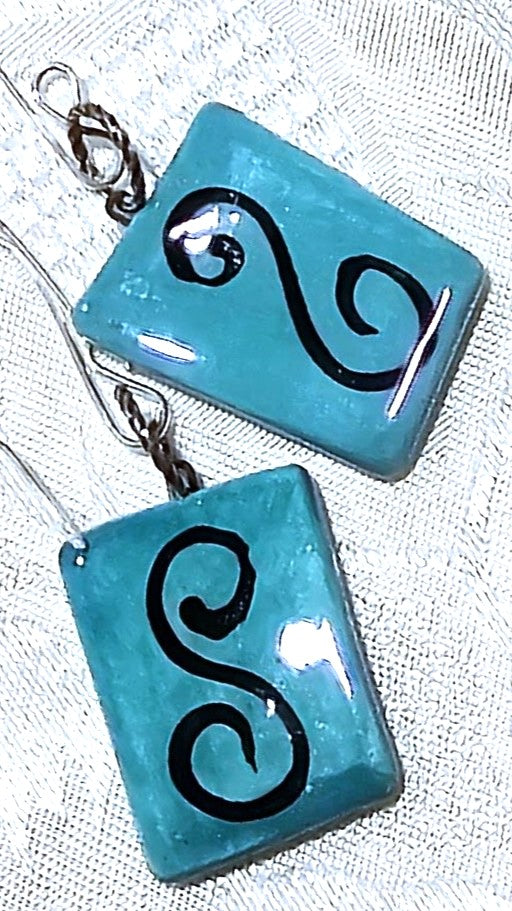 Blue Handmade Ceramic Squiggle Earrings  FREE POST
