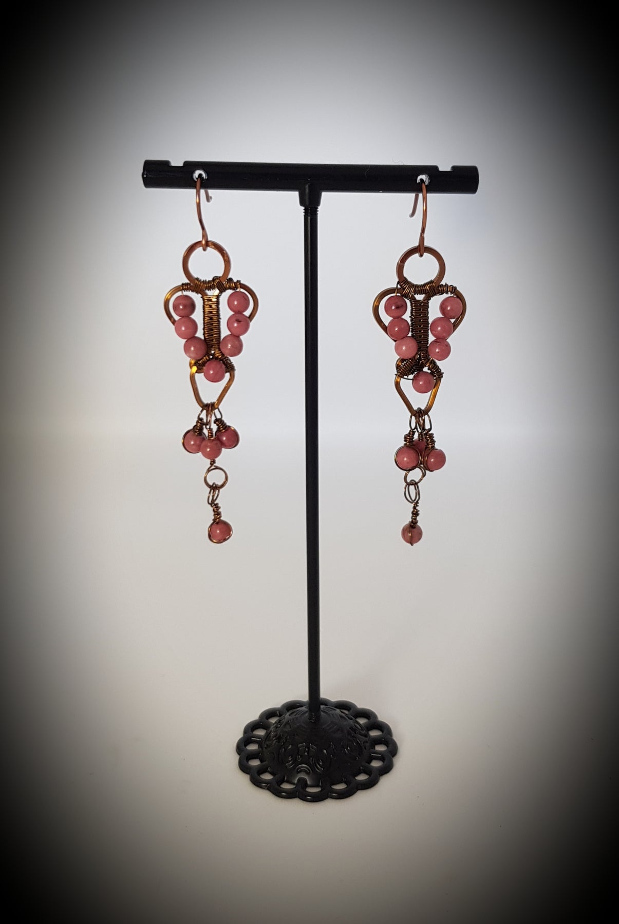 hanging hearts with Rhodonite bead earrings #671 AM/E