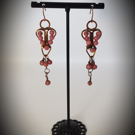 hanging hearts with Rhodonite bead earrings #671 AM/E