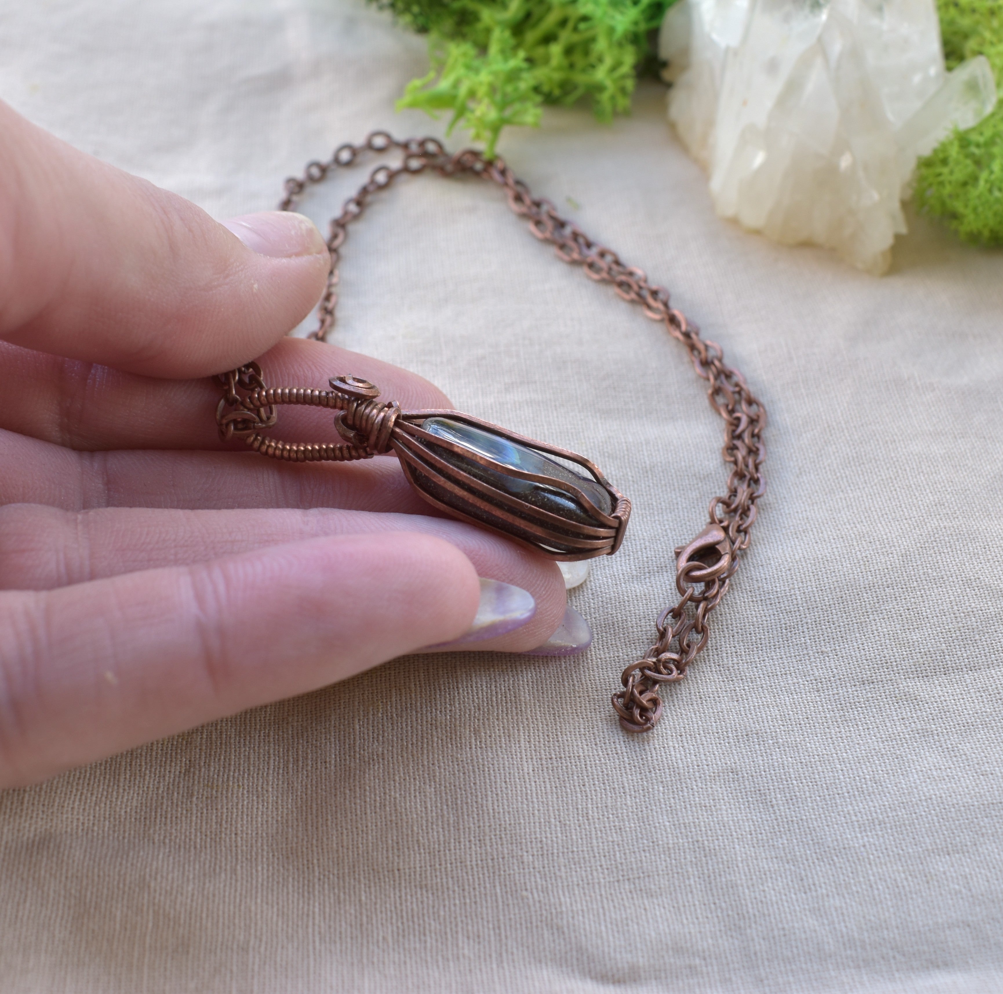 Night-Sky Australia Boulder Opal Copper Wrapped Pendant