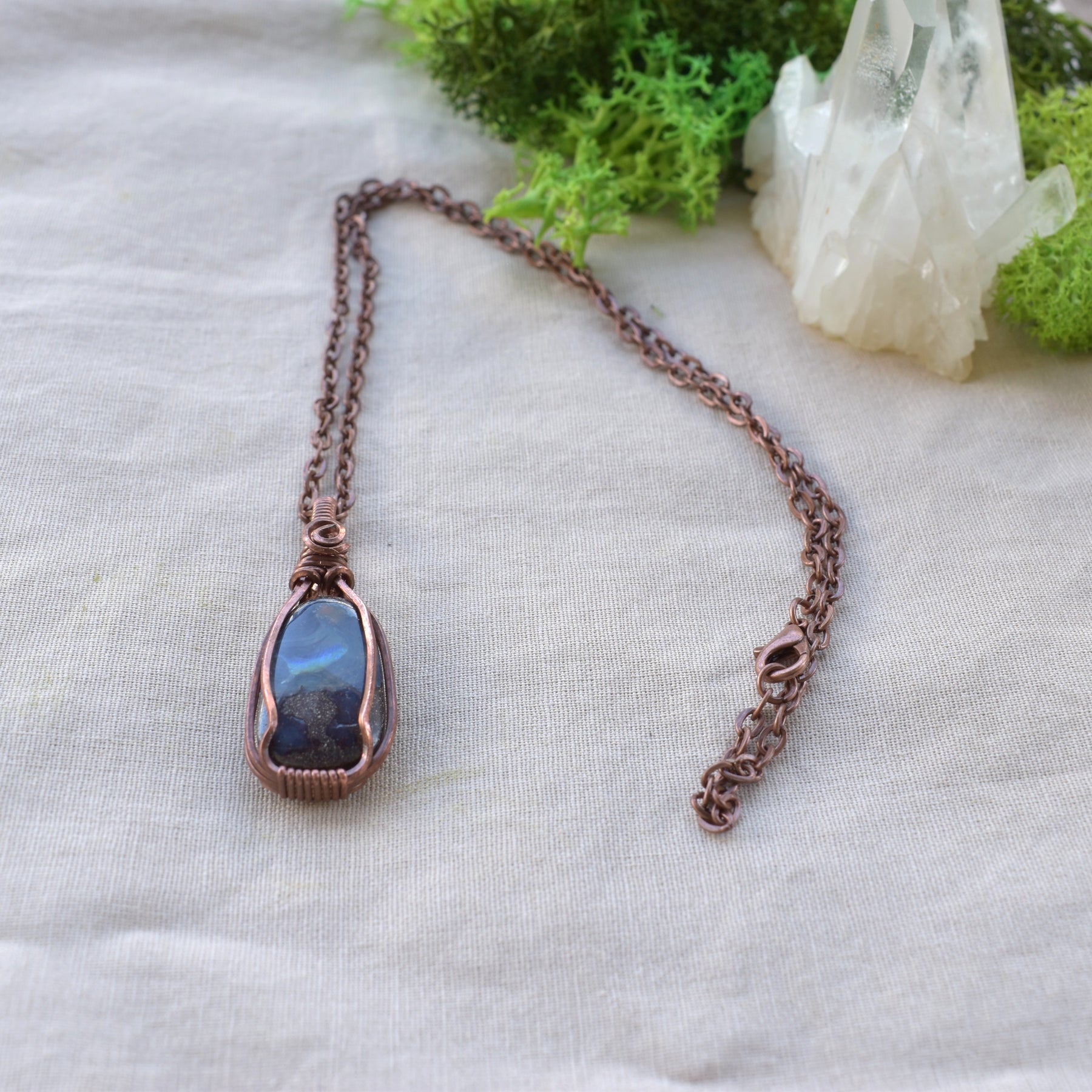 Night-Sky Australia Boulder Opal Copper Wrapped Pendant