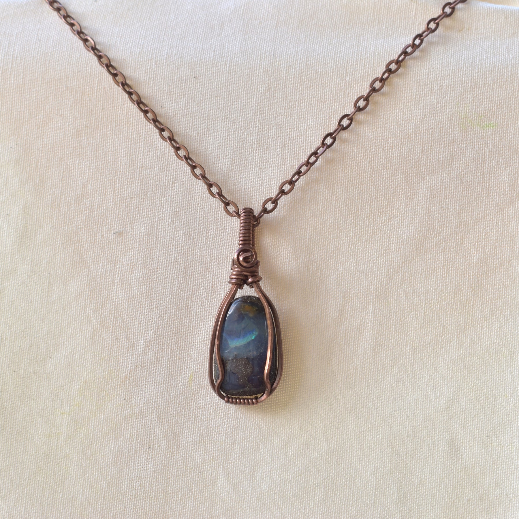 Night-Sky Australia Boulder Opal Copper Wrapped Pendant