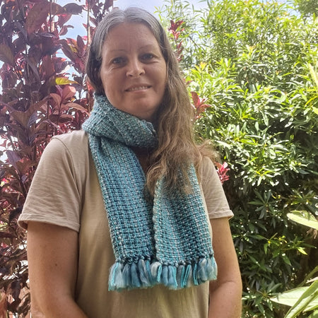 Handwoven blue scarf - square texture design