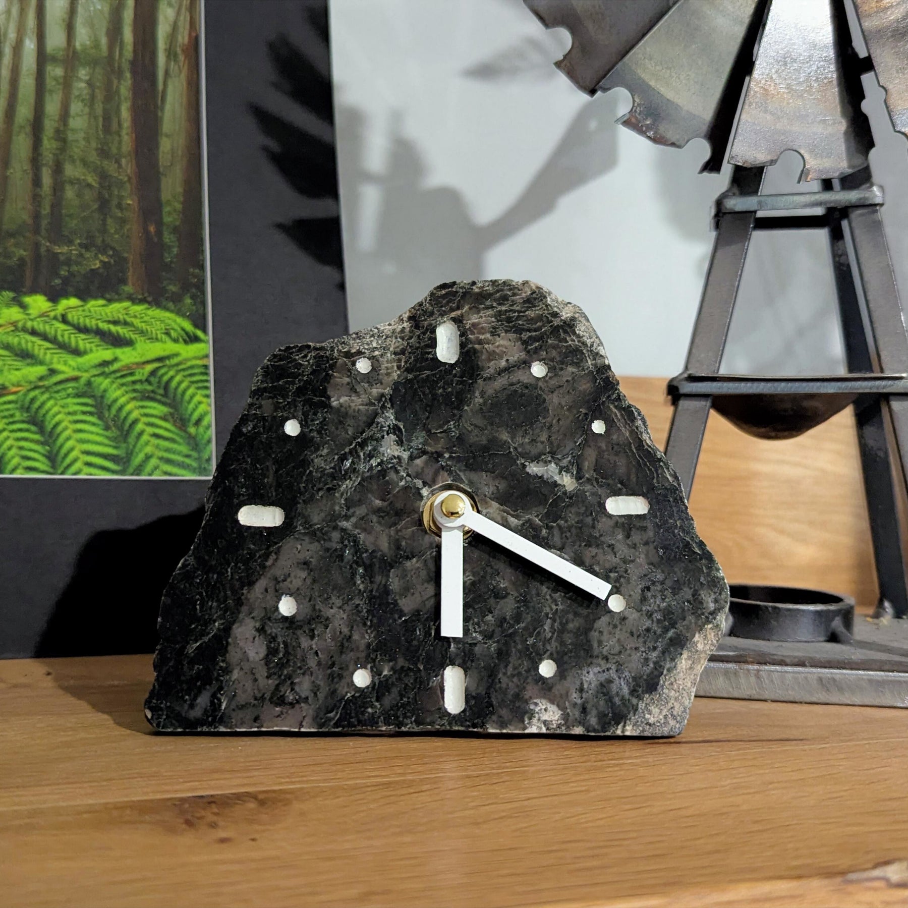 Polished Black & White Marble Stone Slab Clock