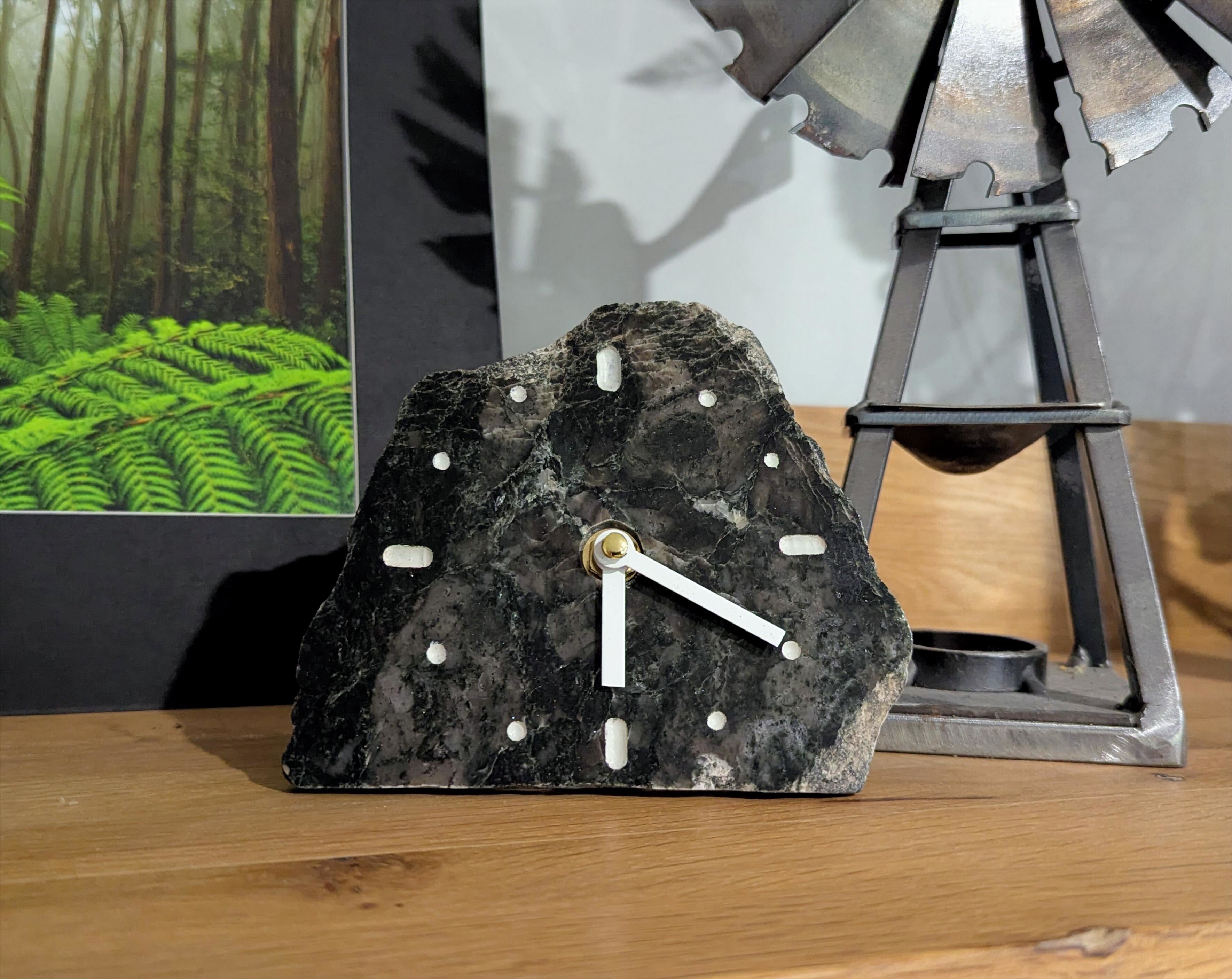 Polished Black & White Marble Stone Slab Clock