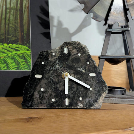 Polished Black & White Marble Stone Slab Clock