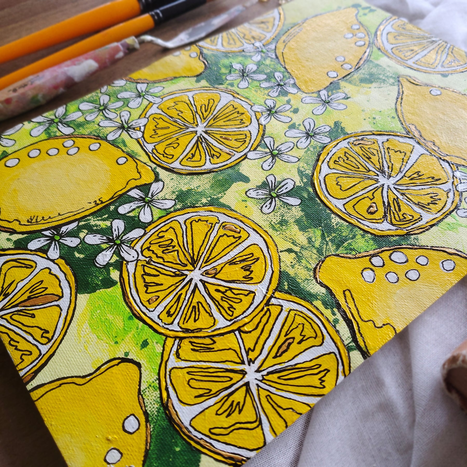 ORIGINAL ART - "Lemons and Blossoms" - Acrylic Abstract Art