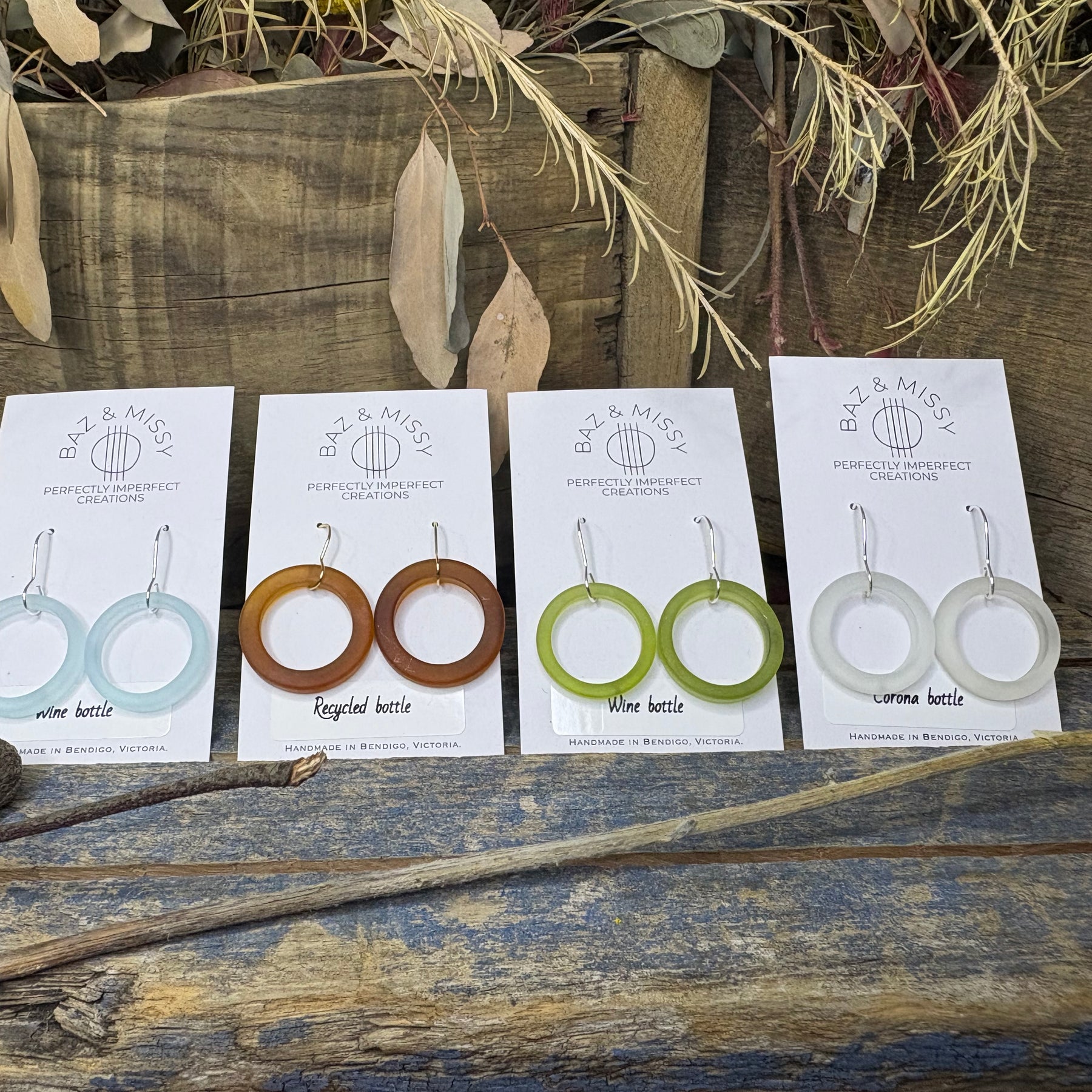 Tumbled Bottle Neck Glass Earrings