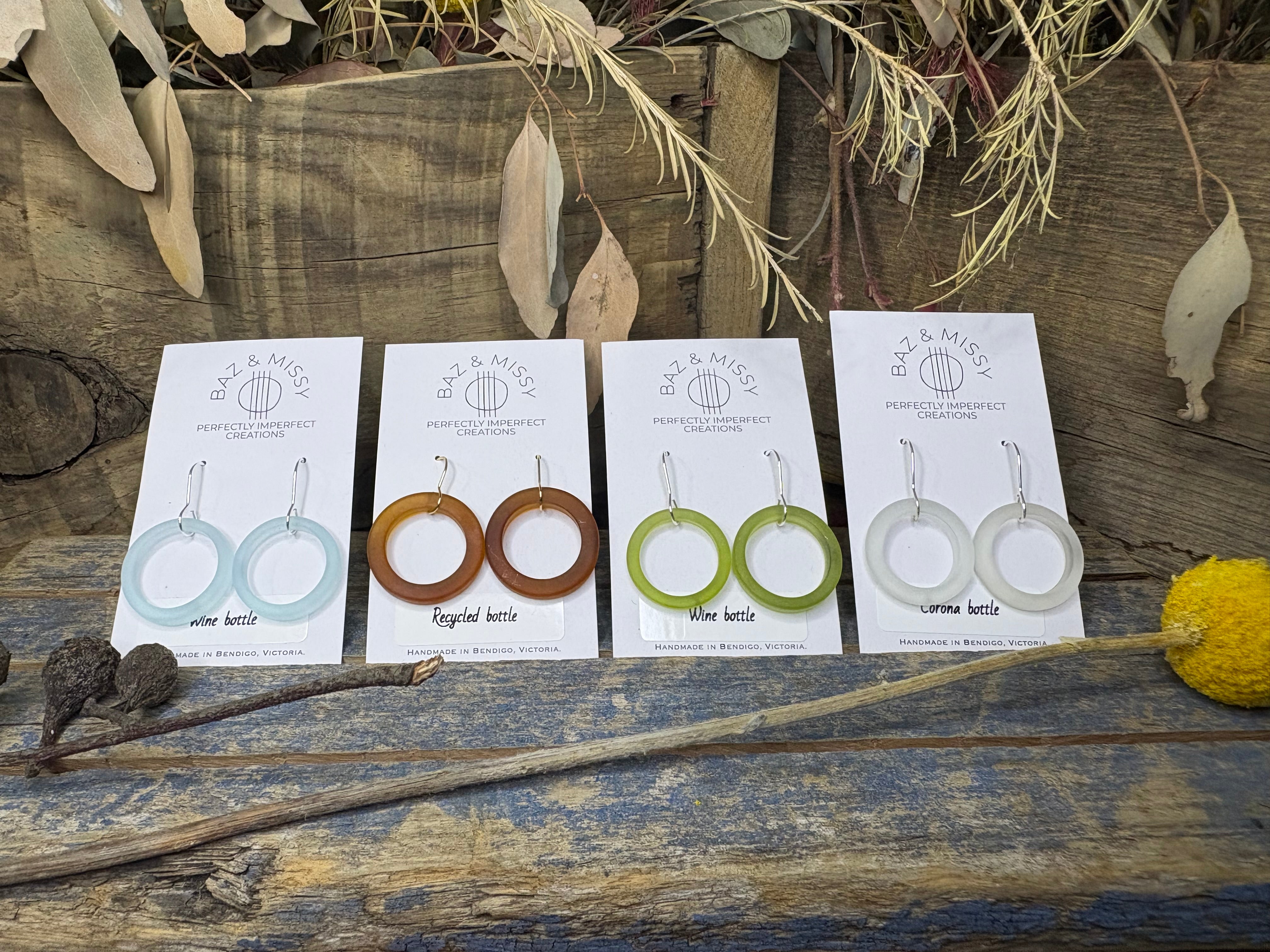 Tumbled Bottle Neck Glass Earrings