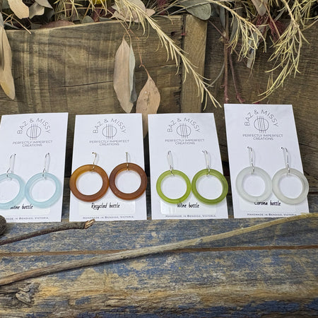 Tumbled Bottle Neck Glass Earrings