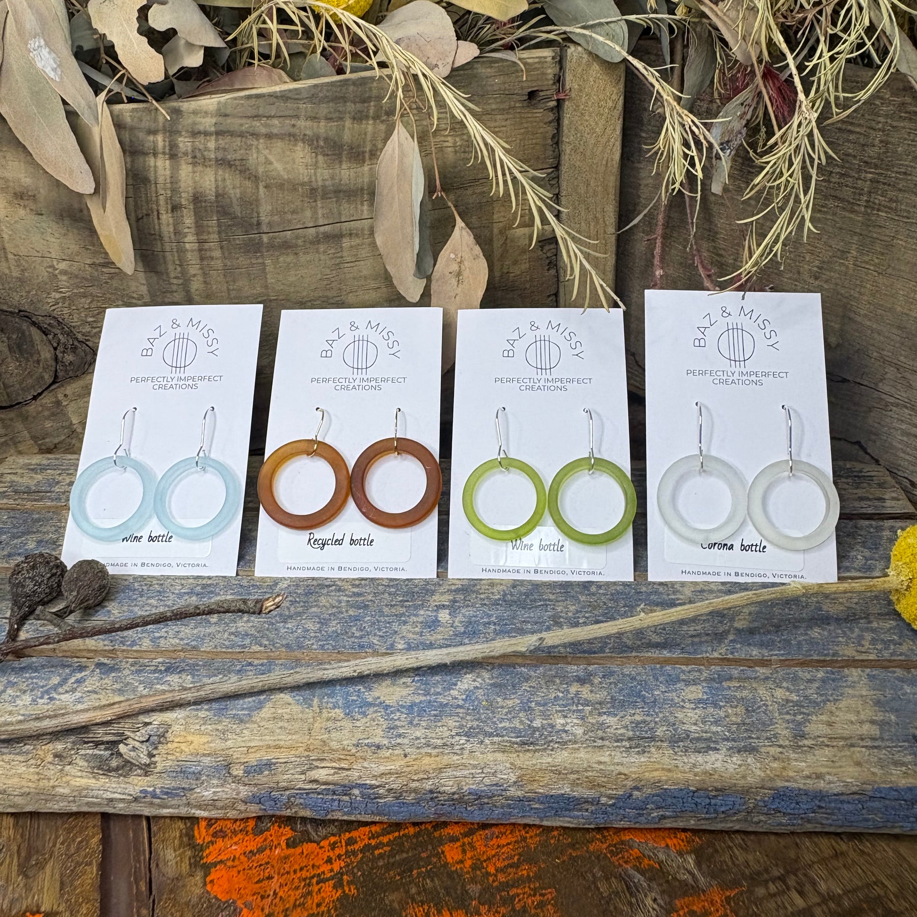 Tumbled Bottle Neck Glass Earrings