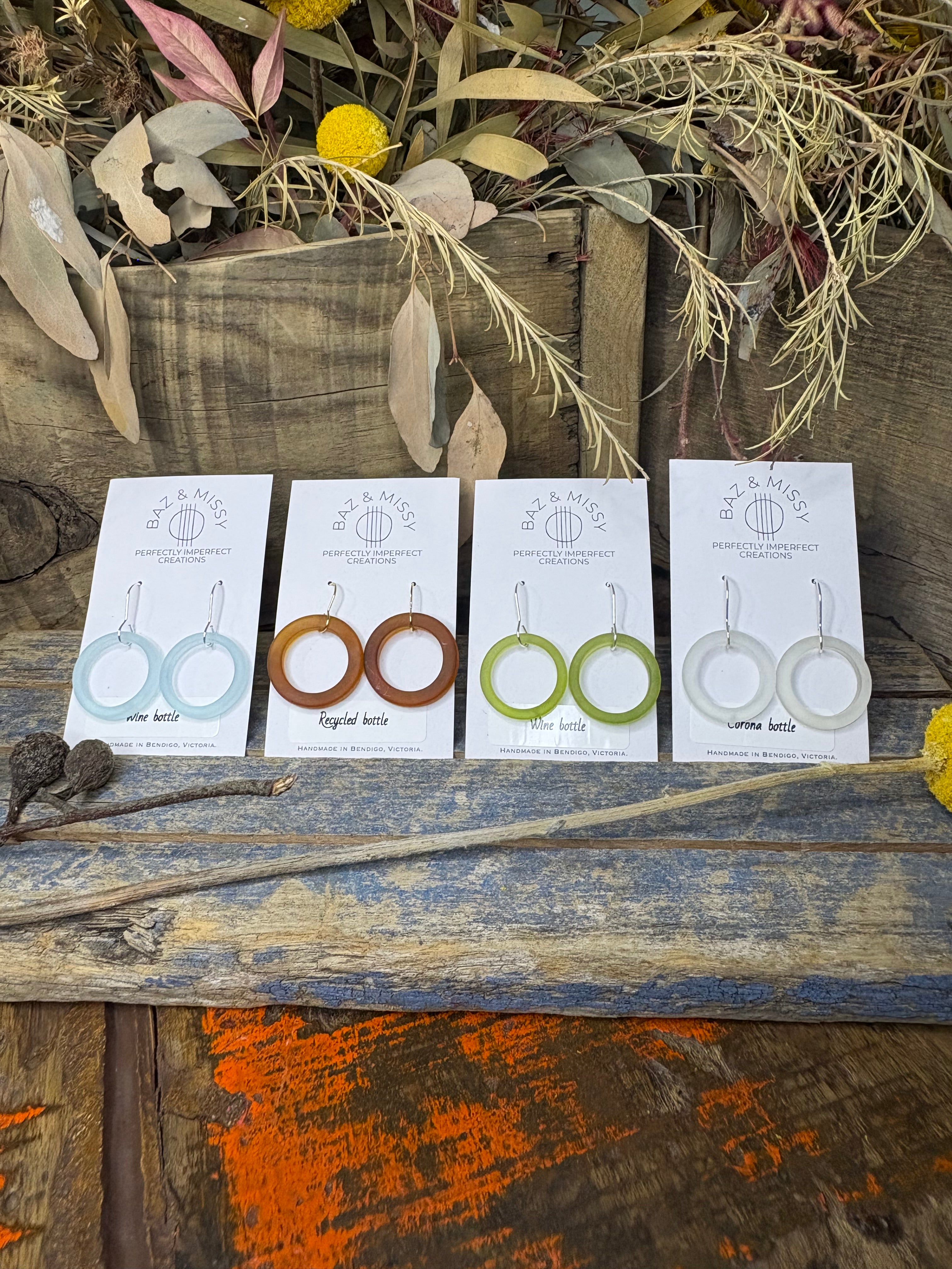 Tumbled Bottle Neck Glass Earrings