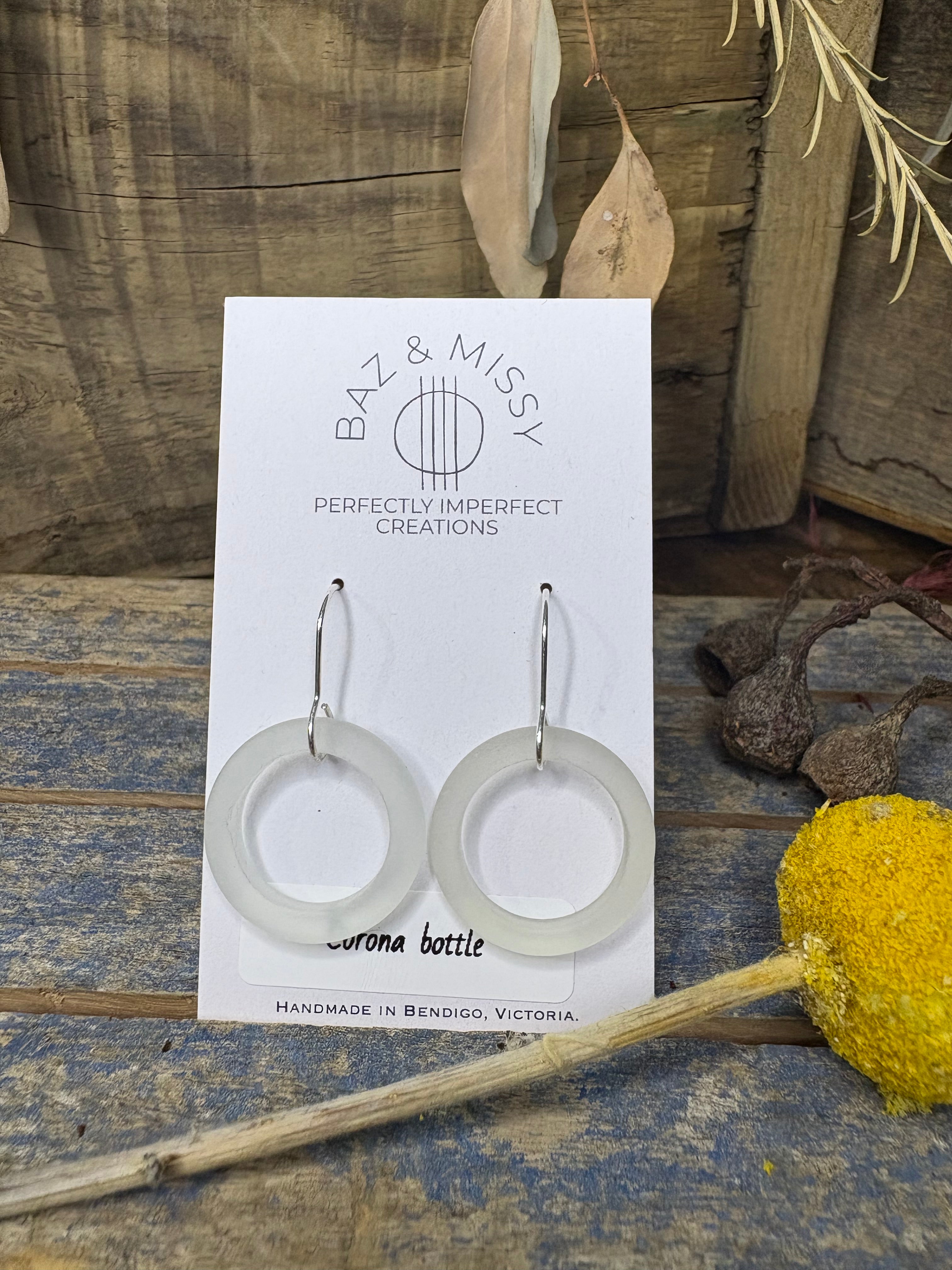 Tumbled Bottle Neck Glass Earrings