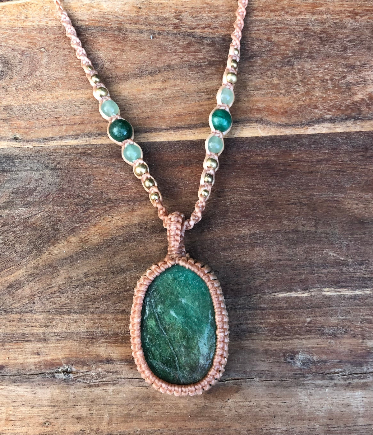 Green Fuschite Pendant Necklace: Beaded Macrame, Adjustable Boho Gift