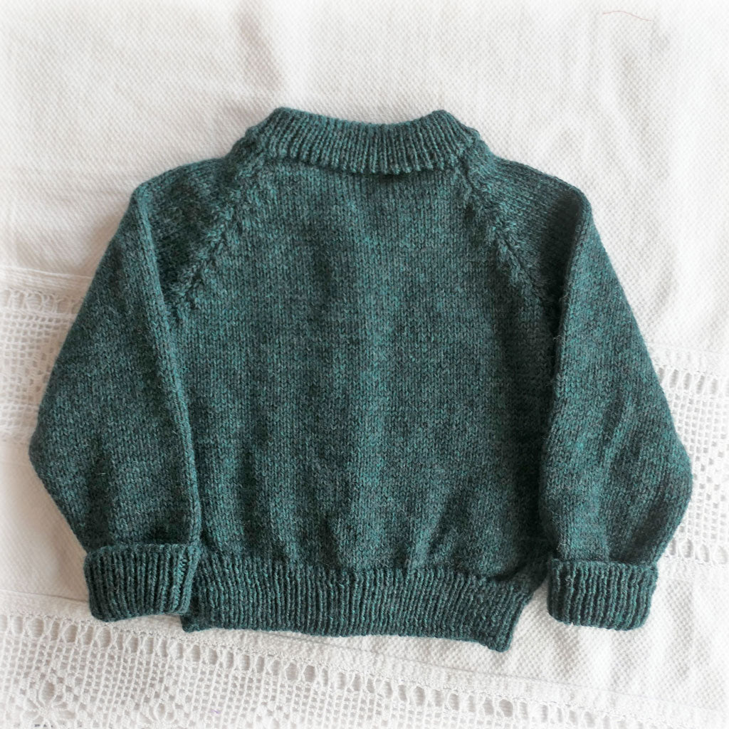 Cardigan/jacket:  Size 00. Wool, unisex, handmade.  Deep forest green.