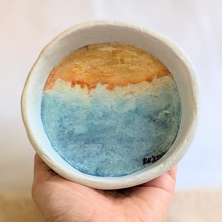 Handcrafted Paper Clay Bowl with Hand-Painted Ocean Scene | Coastal Collection