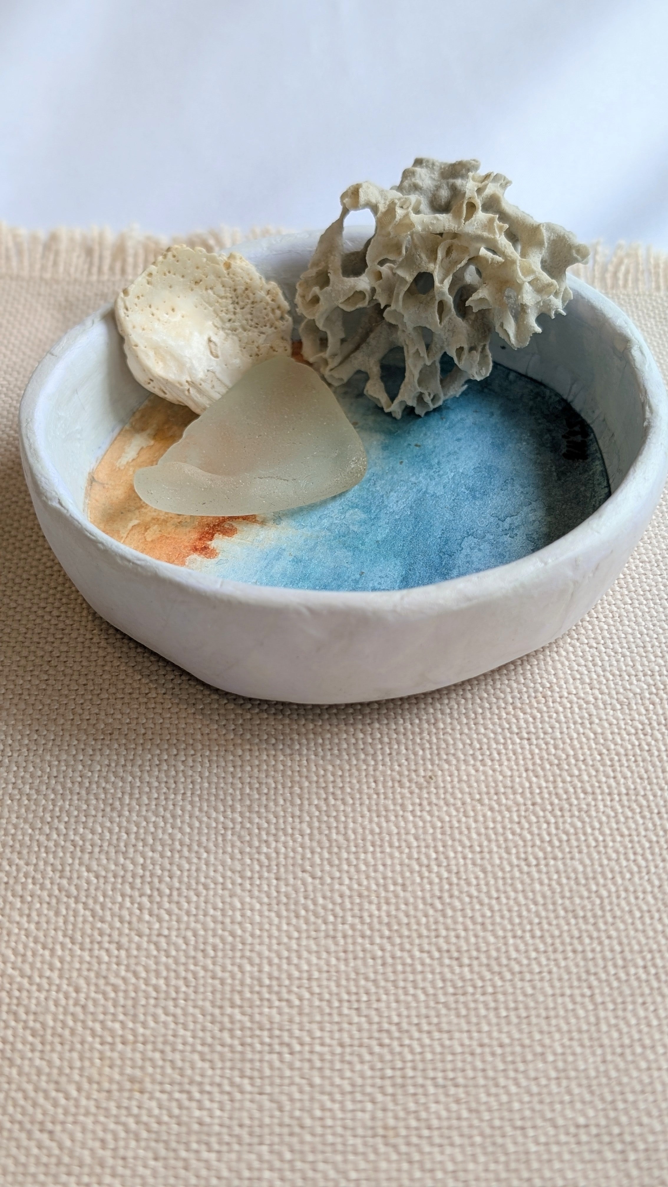 Handcrafted Paper Clay Bowl with Hand-Painted Ocean Scene | Coastal Collection