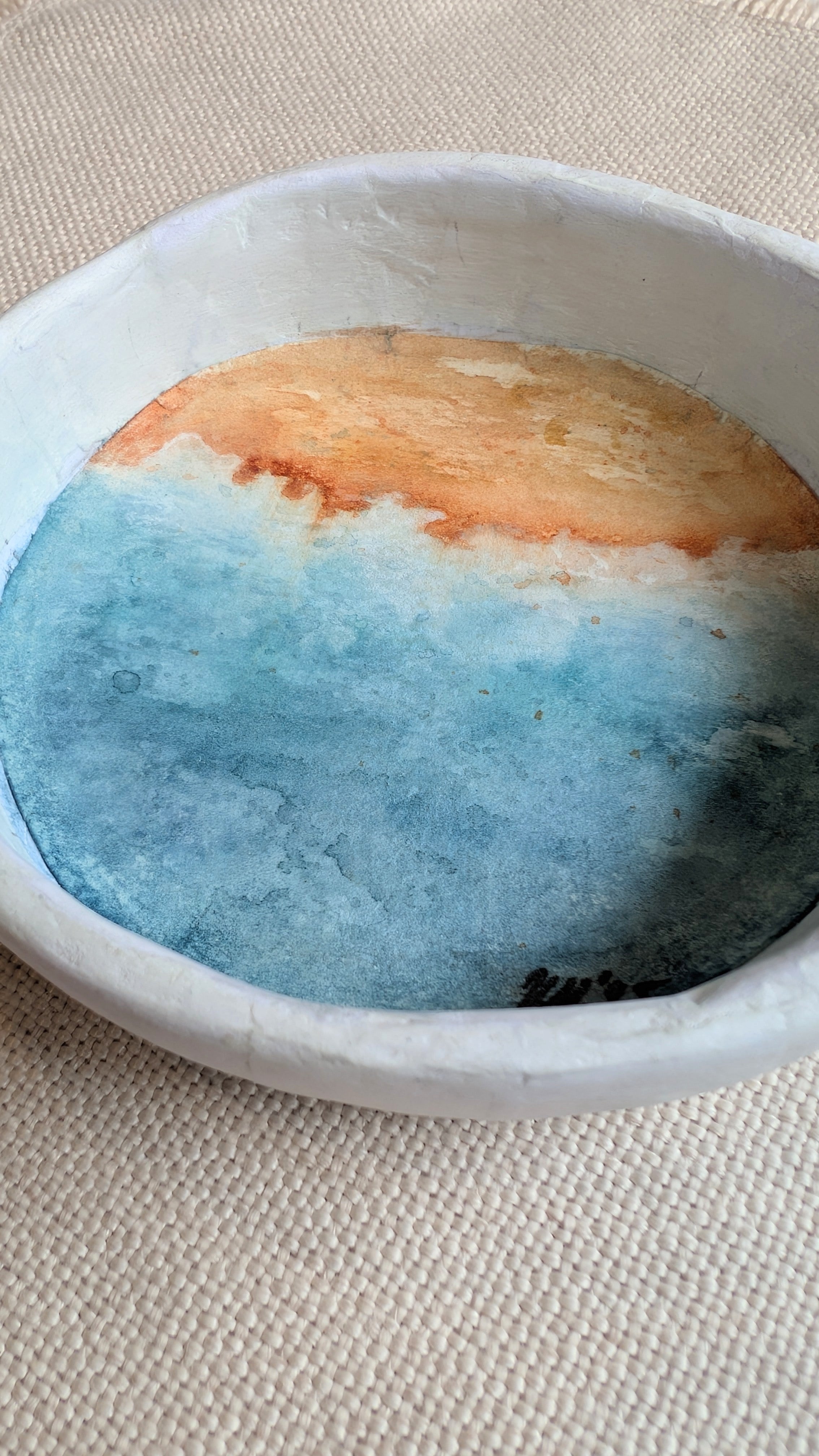 Handcrafted Paper Clay Bowl with Hand-Painted Ocean Scene | Coastal Collection