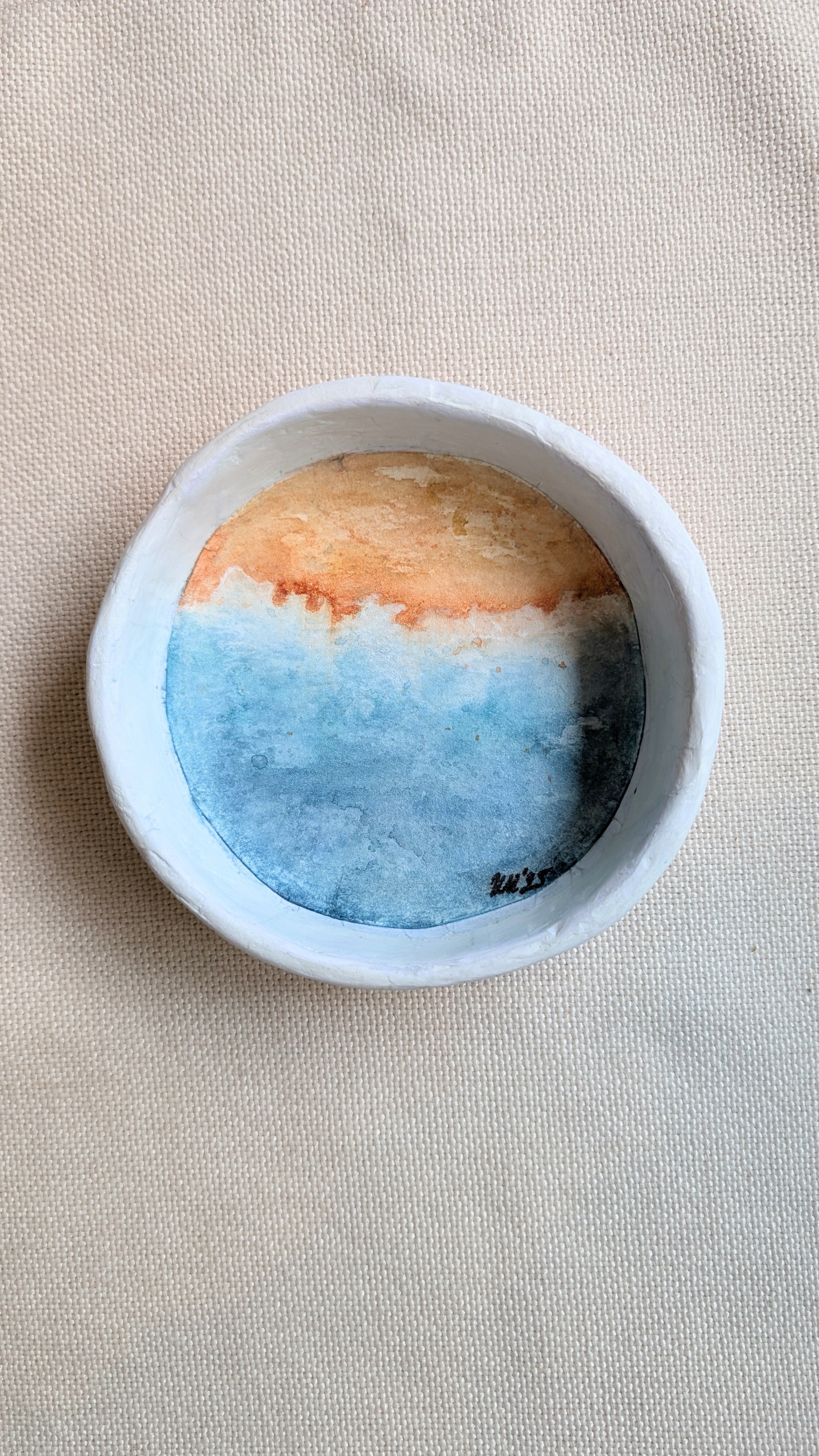 Handcrafted Paper Clay Bowl with Hand-Painted Ocean Scene | Coastal Collection