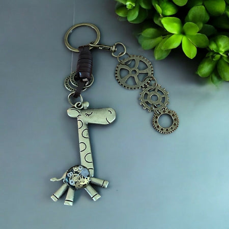 Steampunk watch parts giraffe keyring