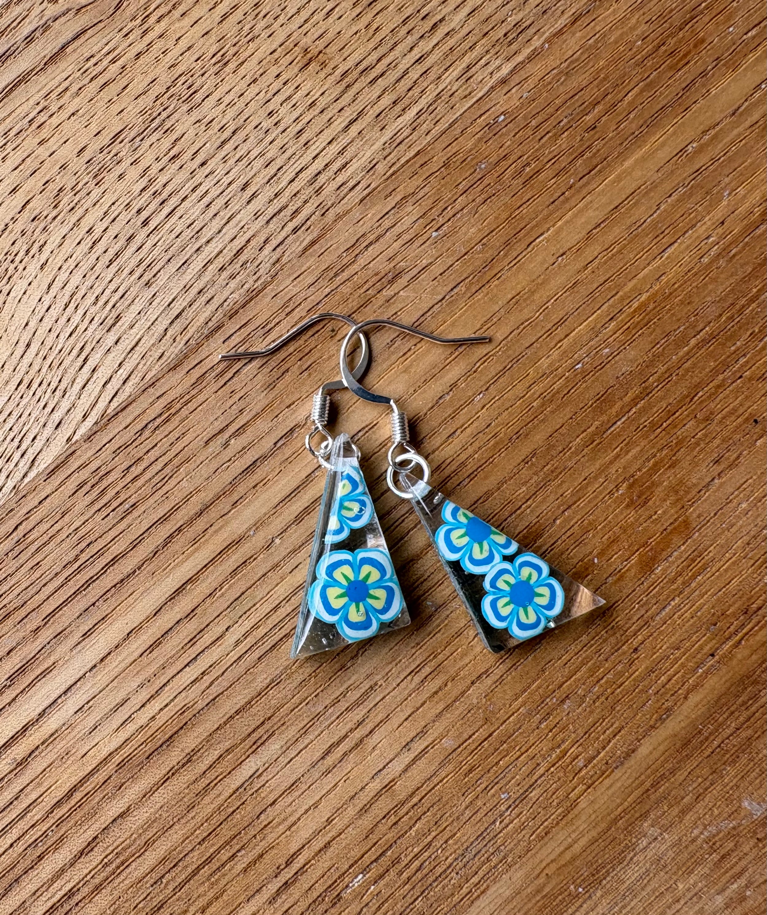 Light blue flowers resin earrings