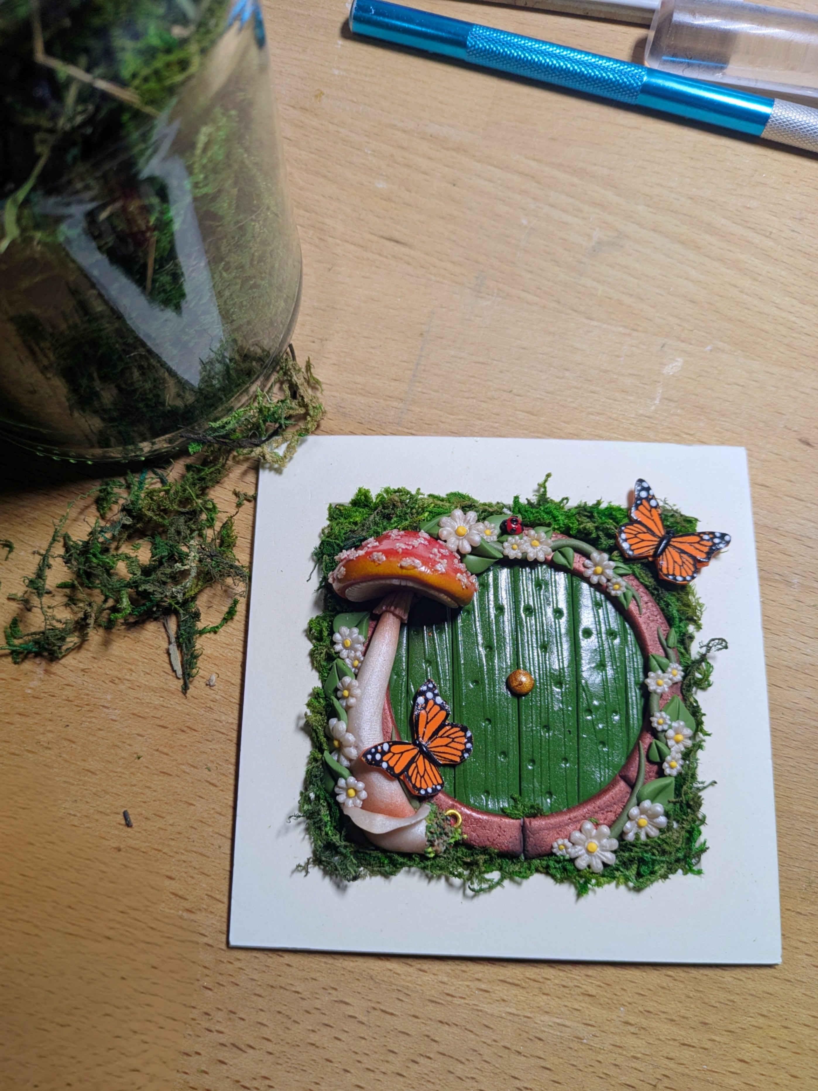 Hobbit Style Fairy Door Shadow Box – Monarch Butterfly Edition