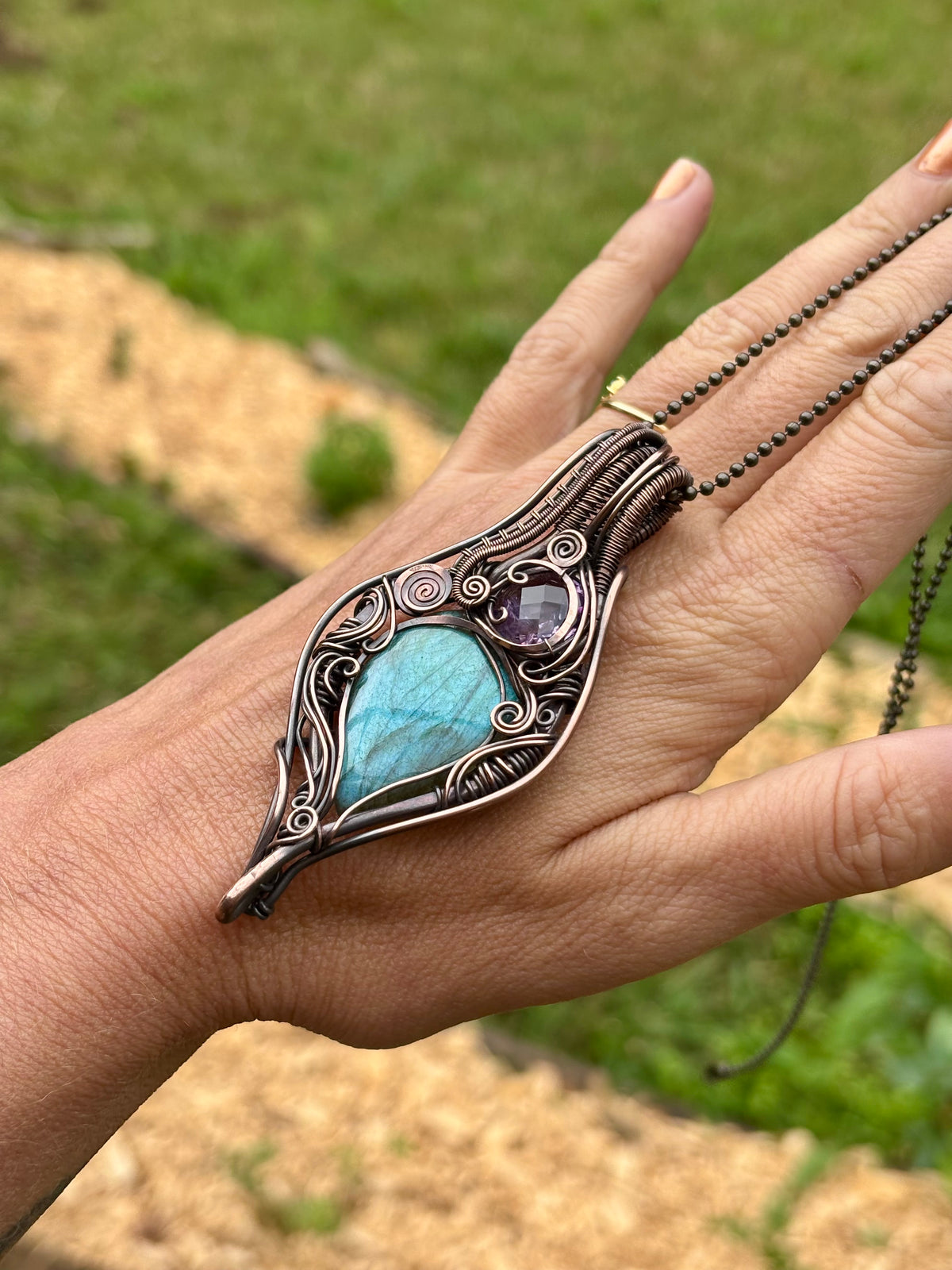 Labradorite, Amethyst copper wire wrap
