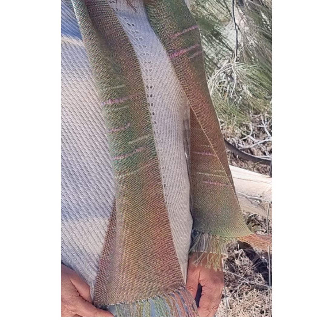 Handwoven scarf 100% wool green to autumn
