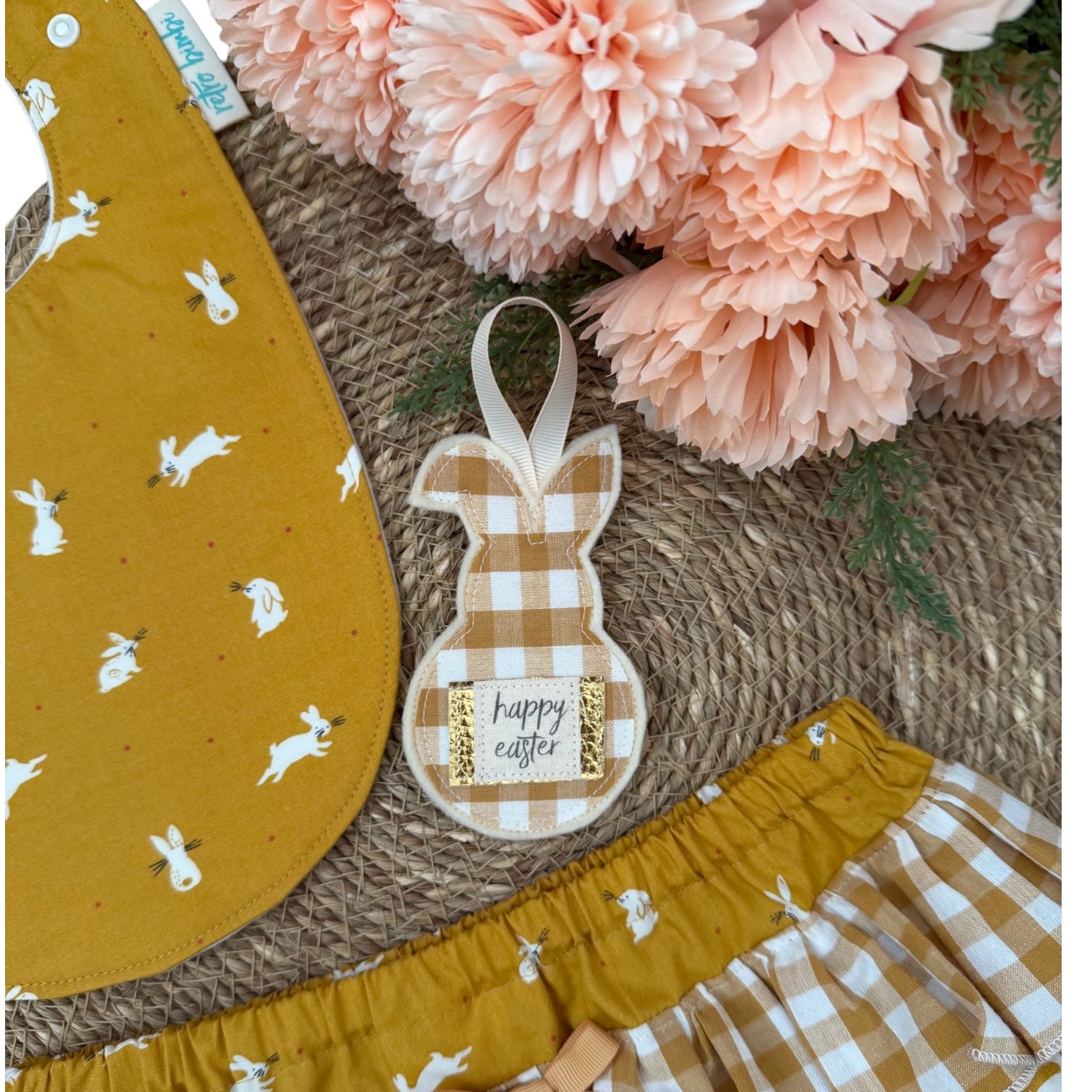 Ruffled Nappy Cover & Bib Set - Mustard Bunny - size 1