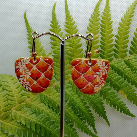 Orange Pine Ostrich Eggshell Earrings