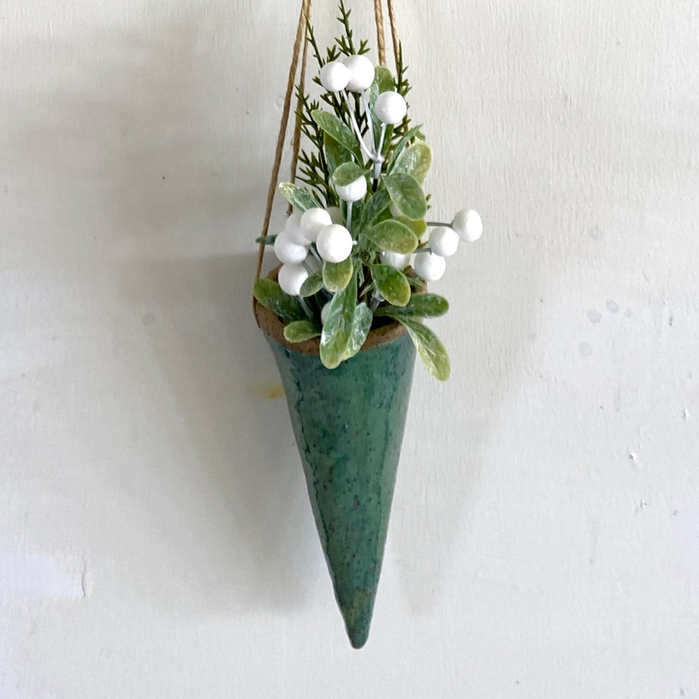 Hanging Ceramic Cone Shaped Flower Vase - Green