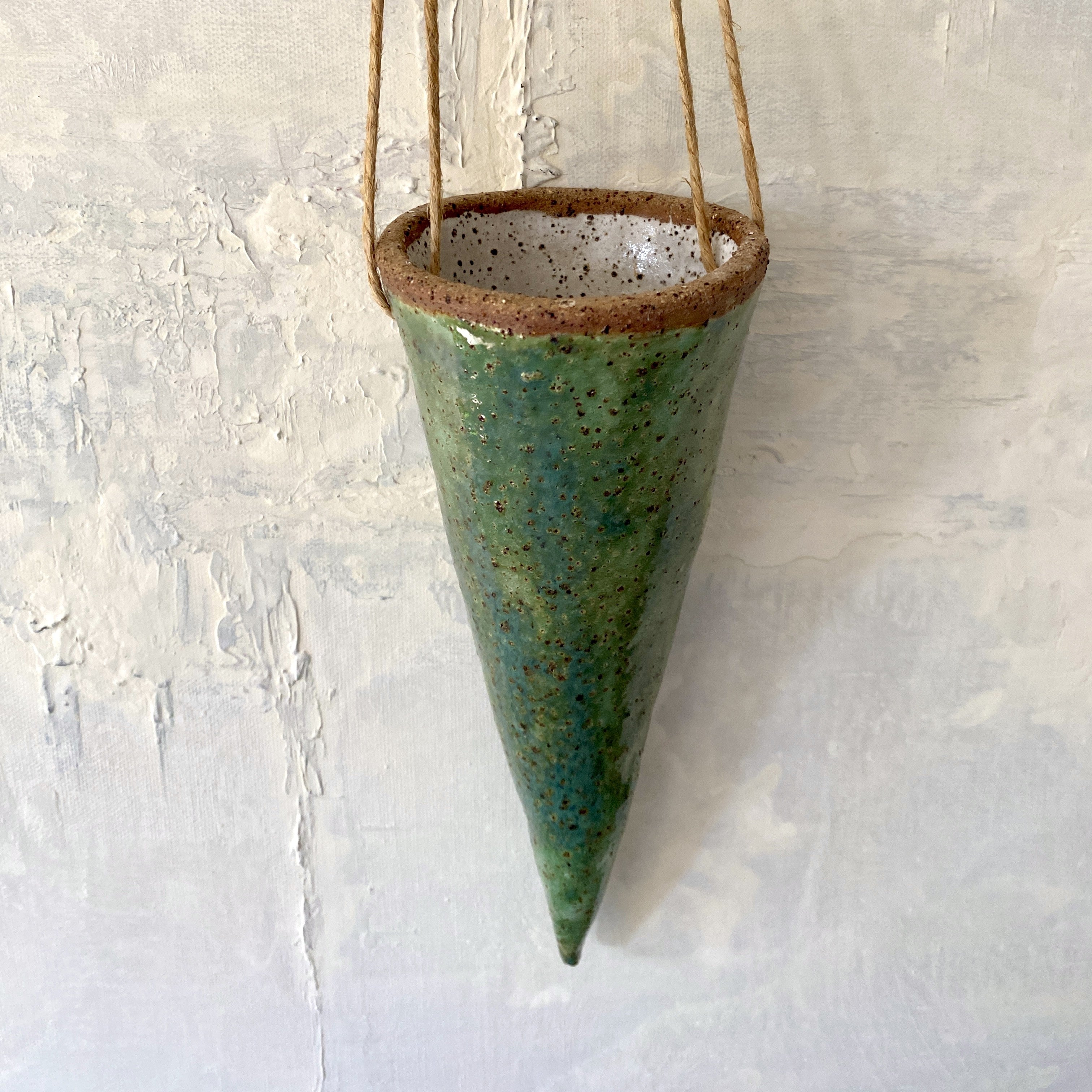 Hanging Ceramic Cone Shaped Flower Vase - Green