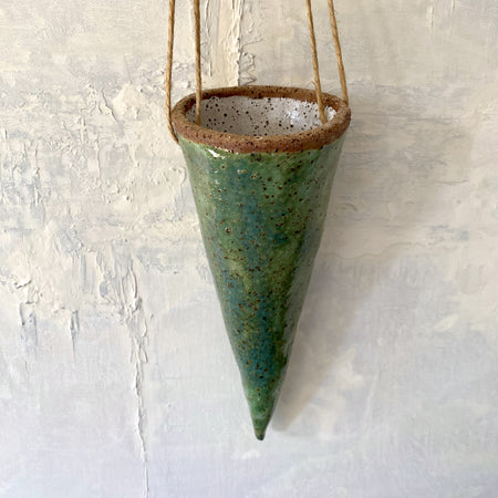 Hanging Ceramic Cone Shaped Flower Vase - Green
