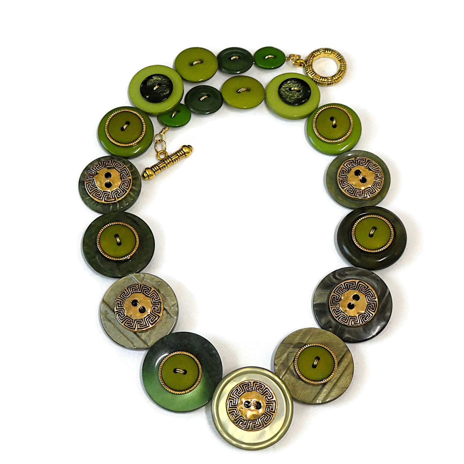 Button necklace - Green and Gold